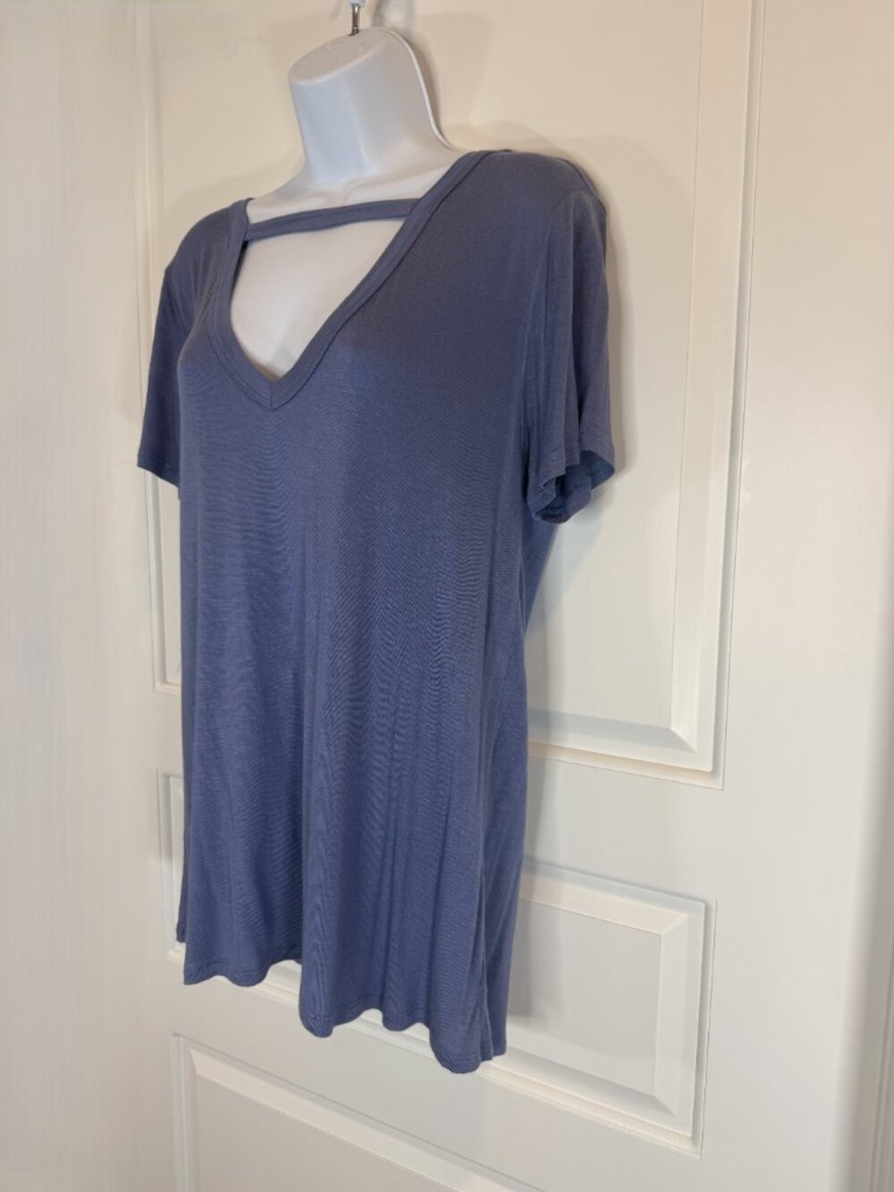 Socialite Cutout V Neck T Shirt Dress Dusty Blue Size S Made USA